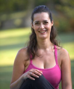 sitting pink top